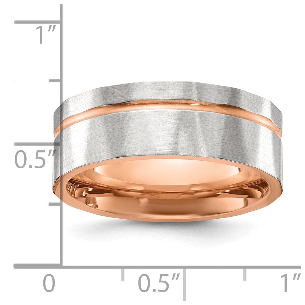 Stainless Steel Brushed and Polished Faceted Rose IP-plated 8mm Band