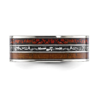 Stainless Steel Polished w/Wood/Imt. Meteorite/Redstone Inlay Band