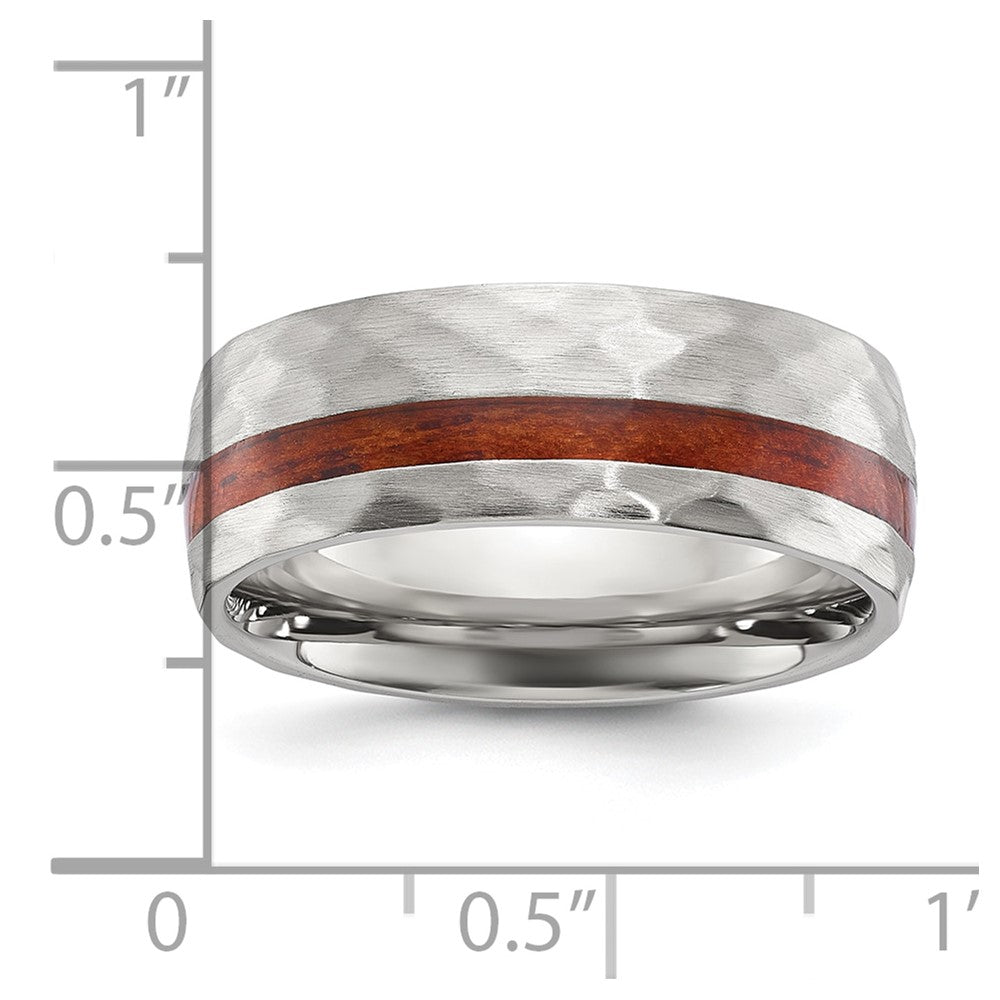 Stainless Steel Brushed and Hammered with Wood Inlay 8mm Band