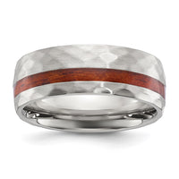 Stainless Steel Brushed and Hammered with Wood Inlay 8mm Band