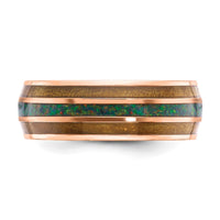 Stainless Steel Polished Rose IP with Wood/Imit. Opal Inlay 8mm Band