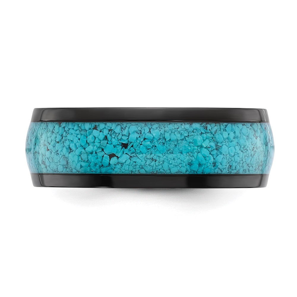 Stainless Steel Polished Black IP-plated w/Imit. Turquoise Inlay 8mm Band