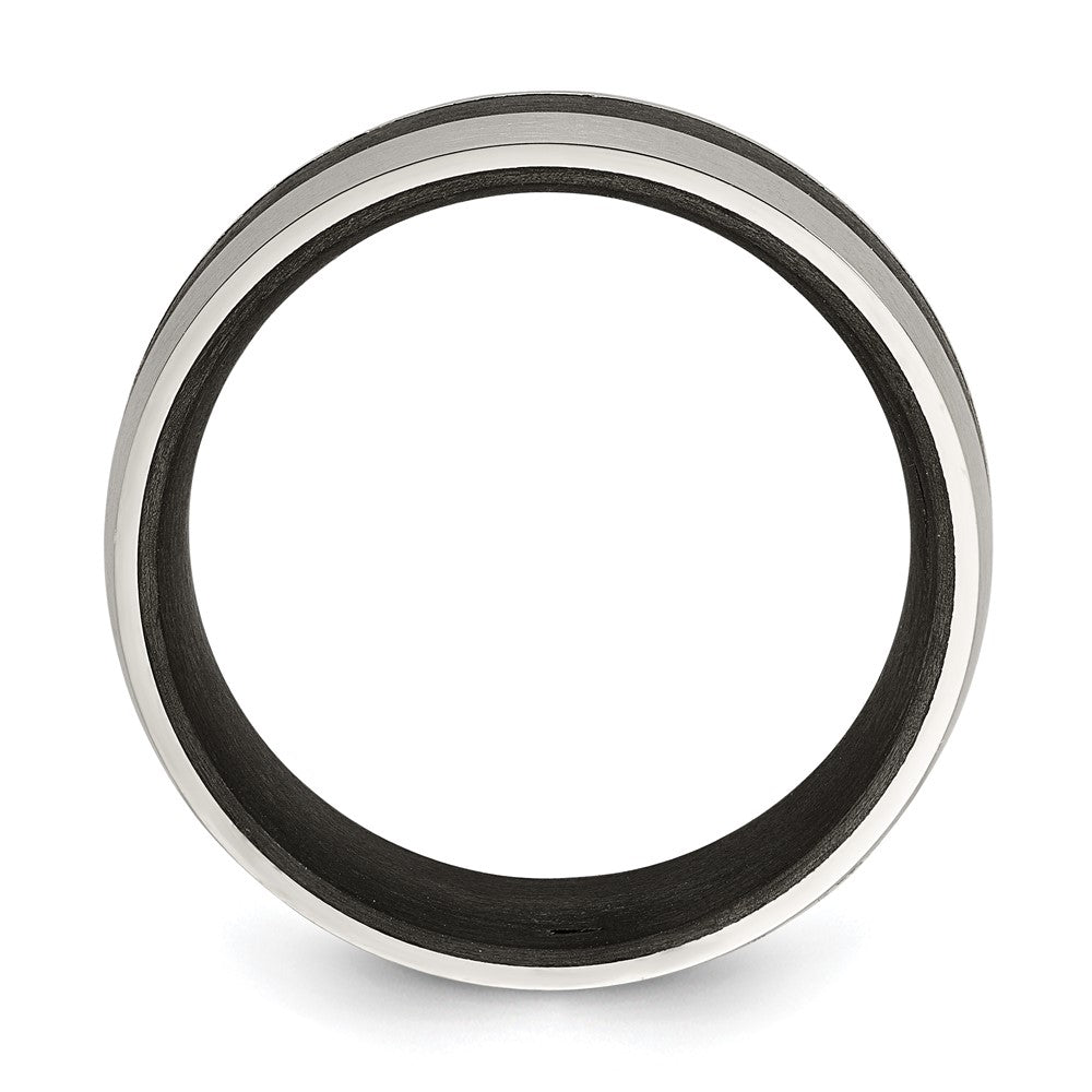 Stainless Steel Polished Black Carbon Fiber Inlay 8mm Band