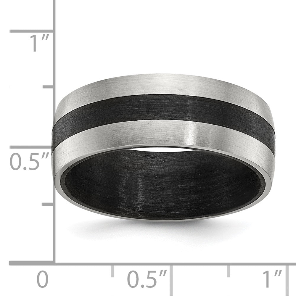 Stainless Steel Polished Black Carbon Fiber Inlay 8mm Band