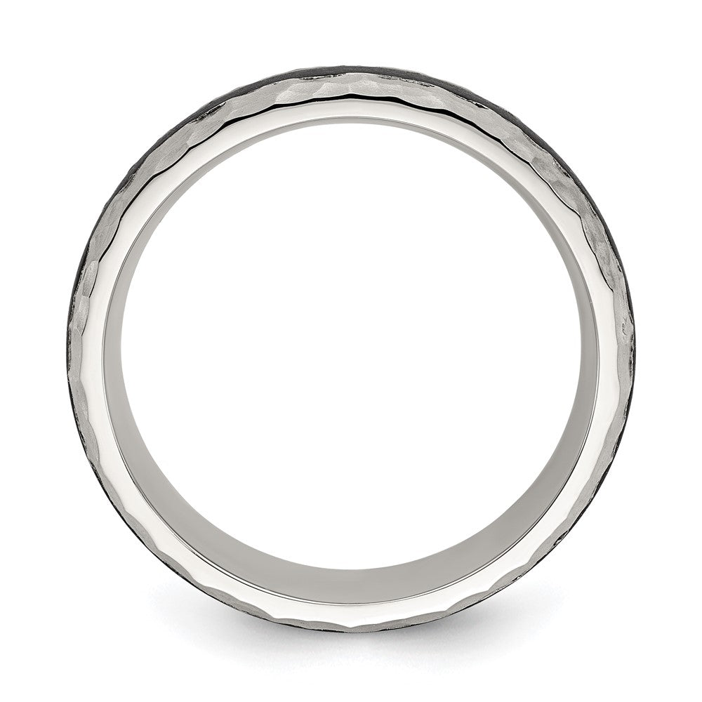 Stainless Steel Brushed and Hammered Black Carbon Fiber 7mm Band