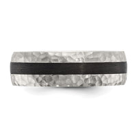 Stainless Steel Brushed and Hammered Black Carbon Fiber 7mm Band