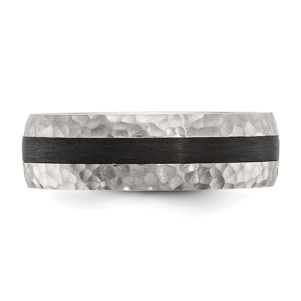 Stainless Steel Brushed and Hammered Black Carbon Fiber 7mm Band