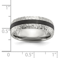 Stainless Steel Brushed and Hammered Black Carbon Fiber 7mm Band