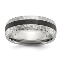 Stainless Steel Brushed and Hammered Black Carbon Fiber 7mm Band