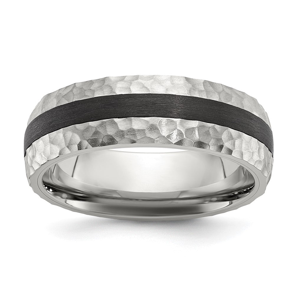 Stainless Steel Brushed and Hammered Black Carbon Fiber 7mm Band