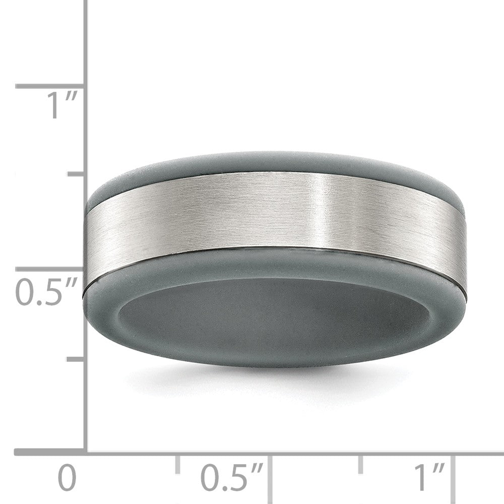 Stainless Steel Brushed Grey Silicone Center 8mm Band