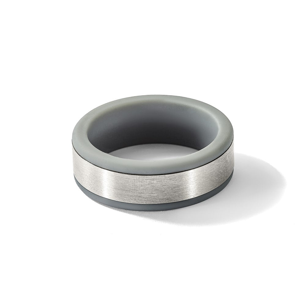Stainless Steel Brushed Grey Silicone Center 8mm Band