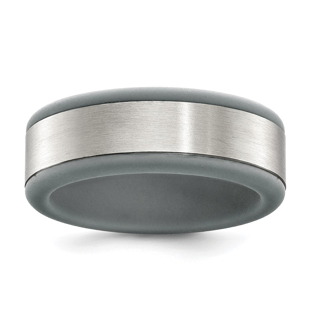 Stainless Steel Brushed Grey Silicone Center 8mm Band