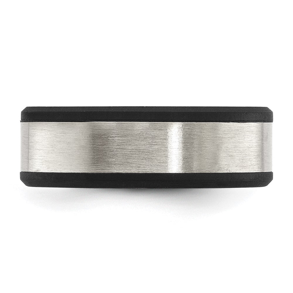 Stainless Steel Brushed Black Silicone Center 8mm Band