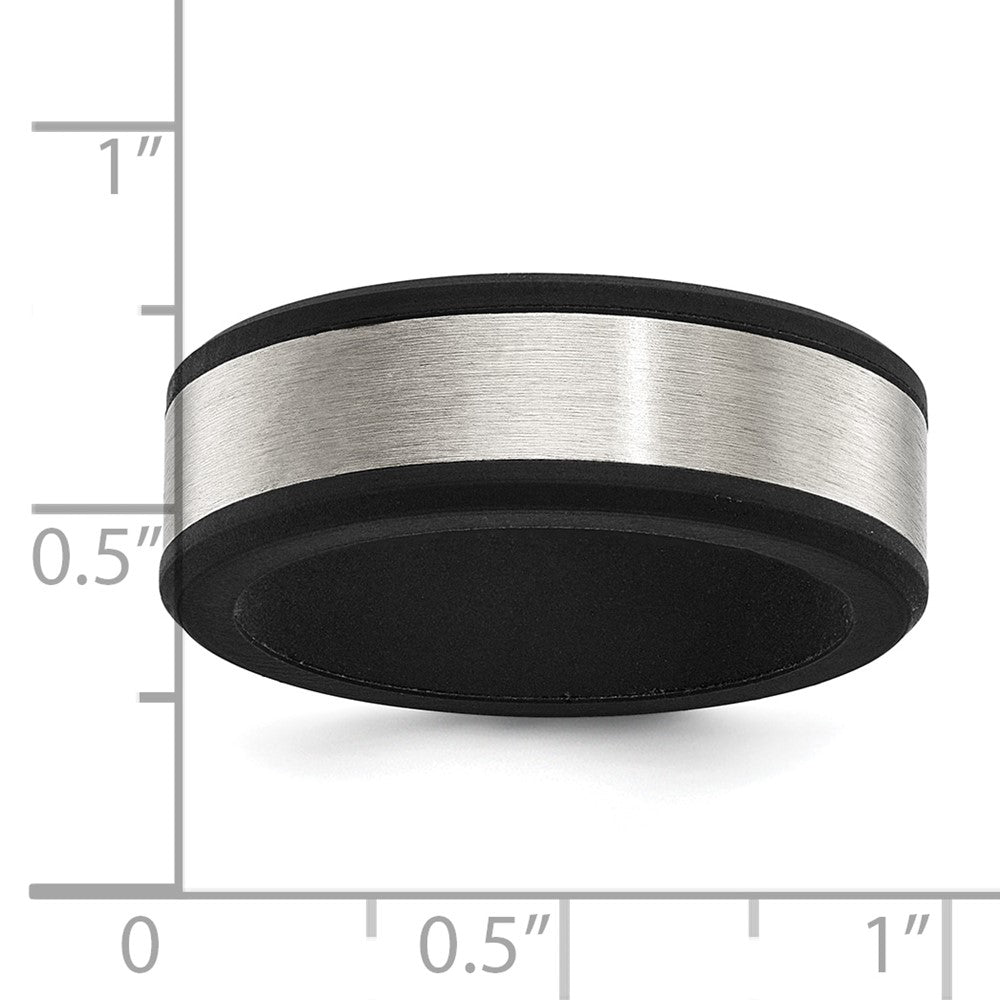Stainless Steel Brushed Black Silicone Center 8mm Band