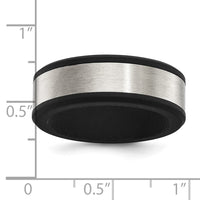 Stainless Steel Brushed Black Silicone Center 8mm Band
