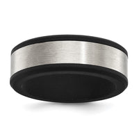 Stainless Steel Brushed Black Silicone Center 8mm Band