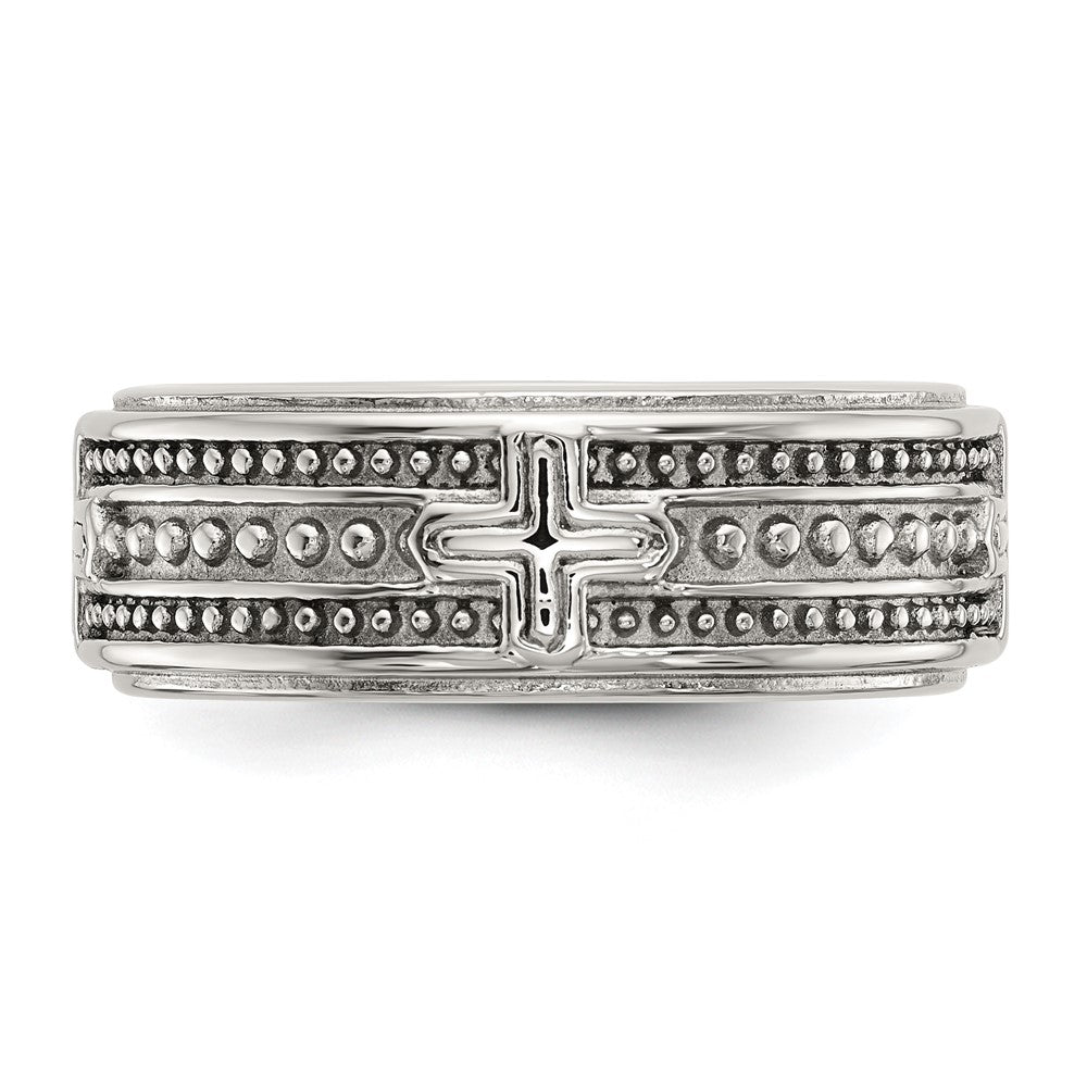 Stainless Steel Polished Cross 7.7mm Grooved Band