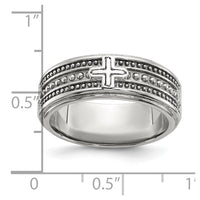 Stainless Steel Polished Cross 7.7mm Grooved Band