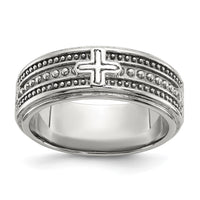 Stainless Steel Polished Cross 7.7mm Grooved Band