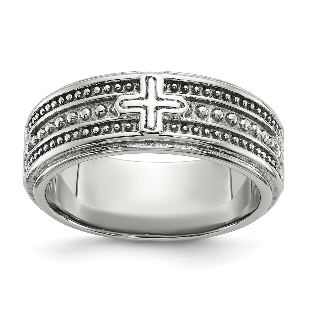 Stainless Steel Polished Cross 7.7mm Grooved Band