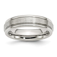 Stainless Steel Polished w/Satin Center 6mm Grooved Edge Band
