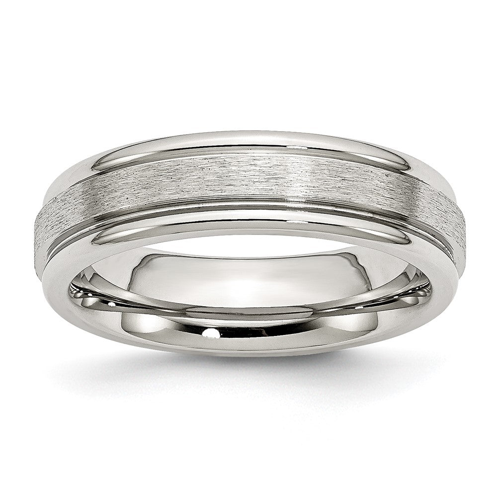 Stainless Steel Polished w/Satin Center 6mm Grooved Edge Band