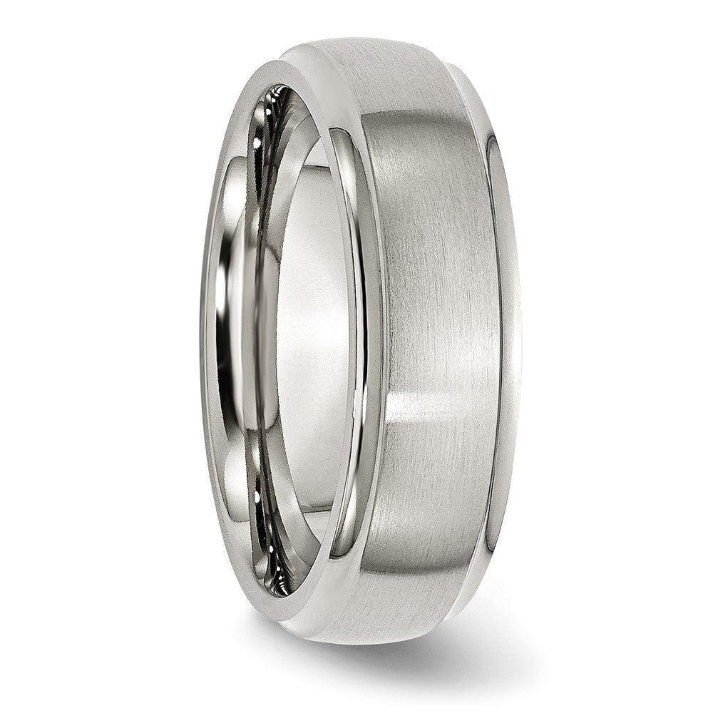 Stainless Steel Polished w/Brushed Center 7mm Ridged Edge Band