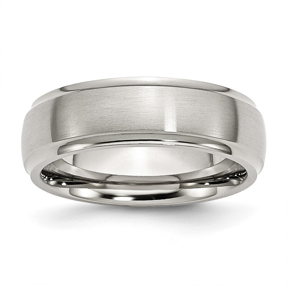 Stainless Steel Polished w/Brushed Center 7mm Ridged Edge Band