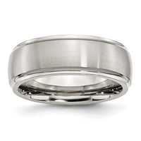 Stainless Steel Polished w/Brushed Center 8mm Ridged Edge Band