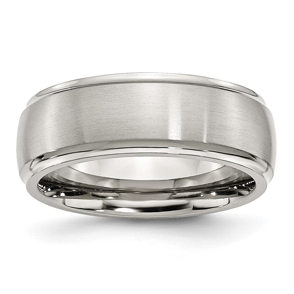 Stainless Steel Polished w/Brushed Center 8mm Ridged Edge Band