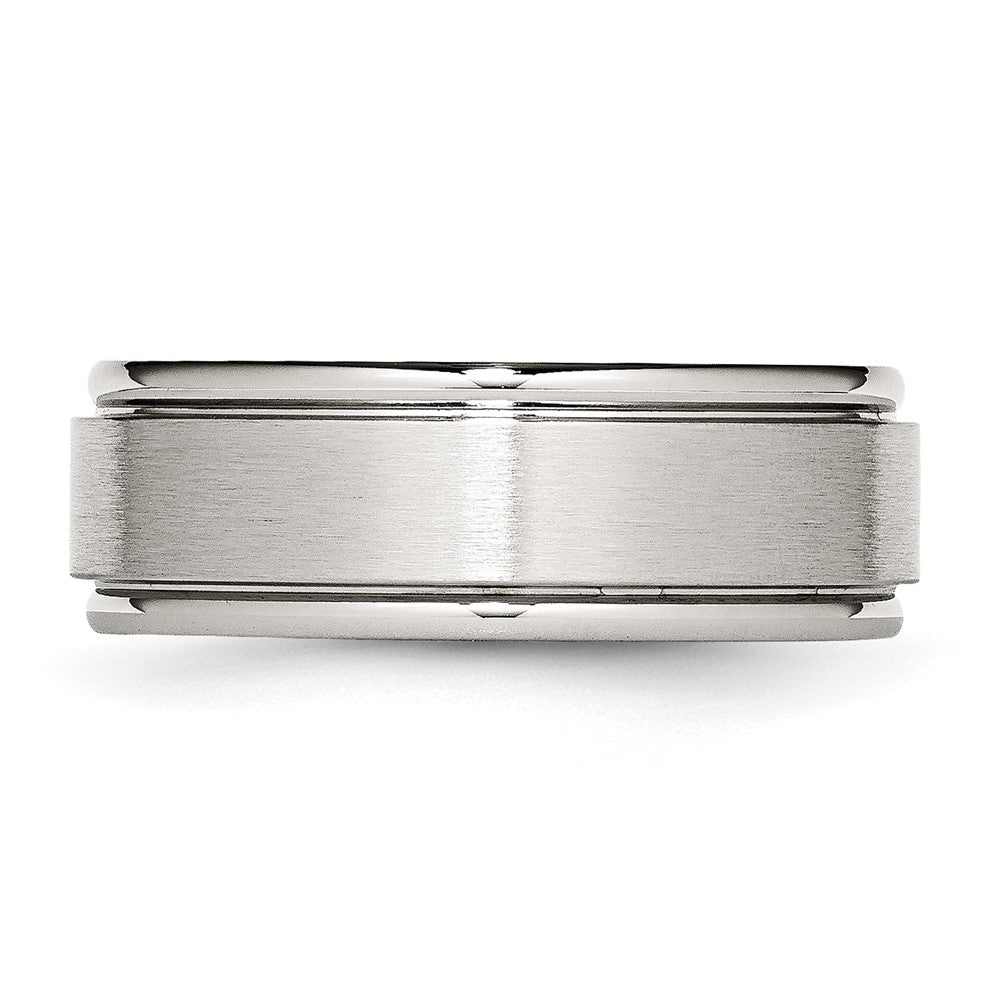 Stainless Steel Polished w/Brushed Center 8mm Ridged Edge Band