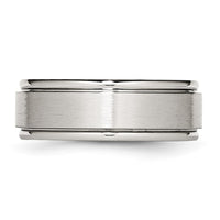 Stainless Steel Polished w/Brushed Center 8mm Ridged Edge Band