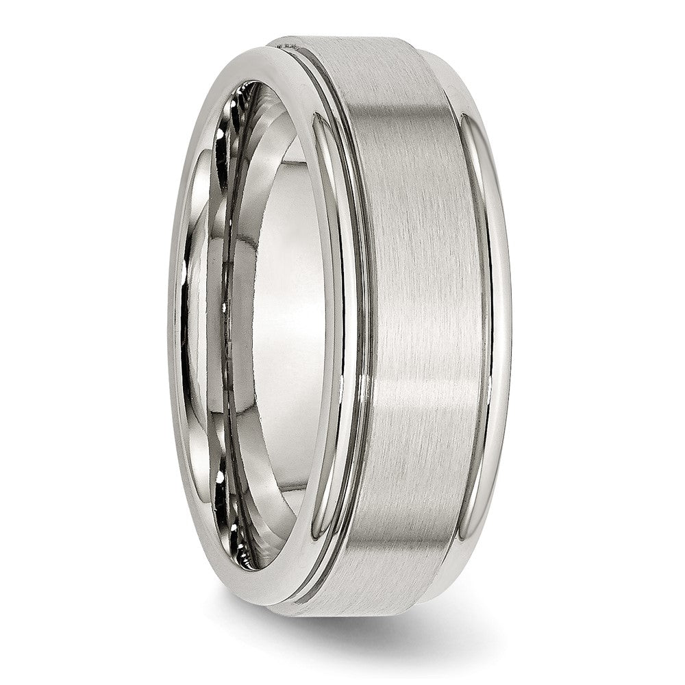 Stainless Steel Polished w/Brushed Center 8mm Ridged Edge Band