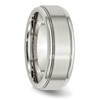 Stainless Steel Polished w/Brushed Center 8mm Ridged Edge Band