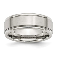 Stainless Steel Polished w/Brushed Center 8mm Ridged Edge Band