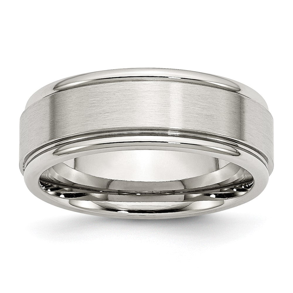 Stainless Steel Polished w/Brushed Center 8mm Ridged Edge Band