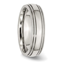Stainless Steel Polished 6mm Grooved and Beaded Band