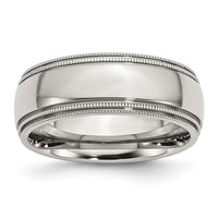 Stainless Steel Polished 8mm Grooved and Beaded Band