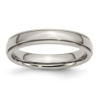 Stainless Steel Polished 4mm Grooved and Beaded Band