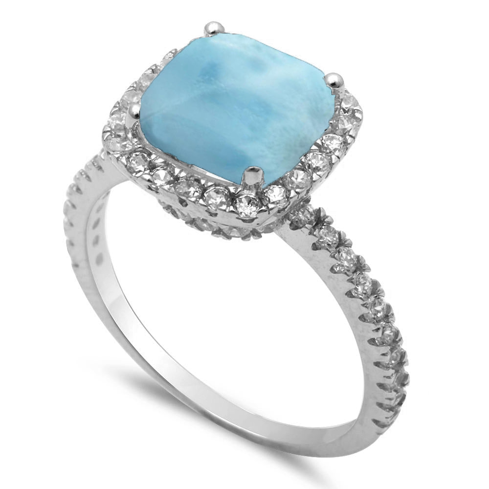 3ct Cushion Natural Larimar & Cubic Zirconia .925 Sterling Silver Ring Sizes 5-10 ABC Rugs Kilims