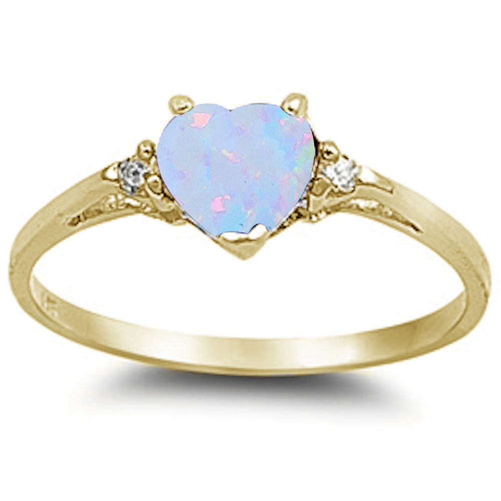 Yellow Gold Plated White Opal & Cubic Zirconia Heart .925 Sterling Silver Ring Sizes 6-8 ABC Rugs Kilims