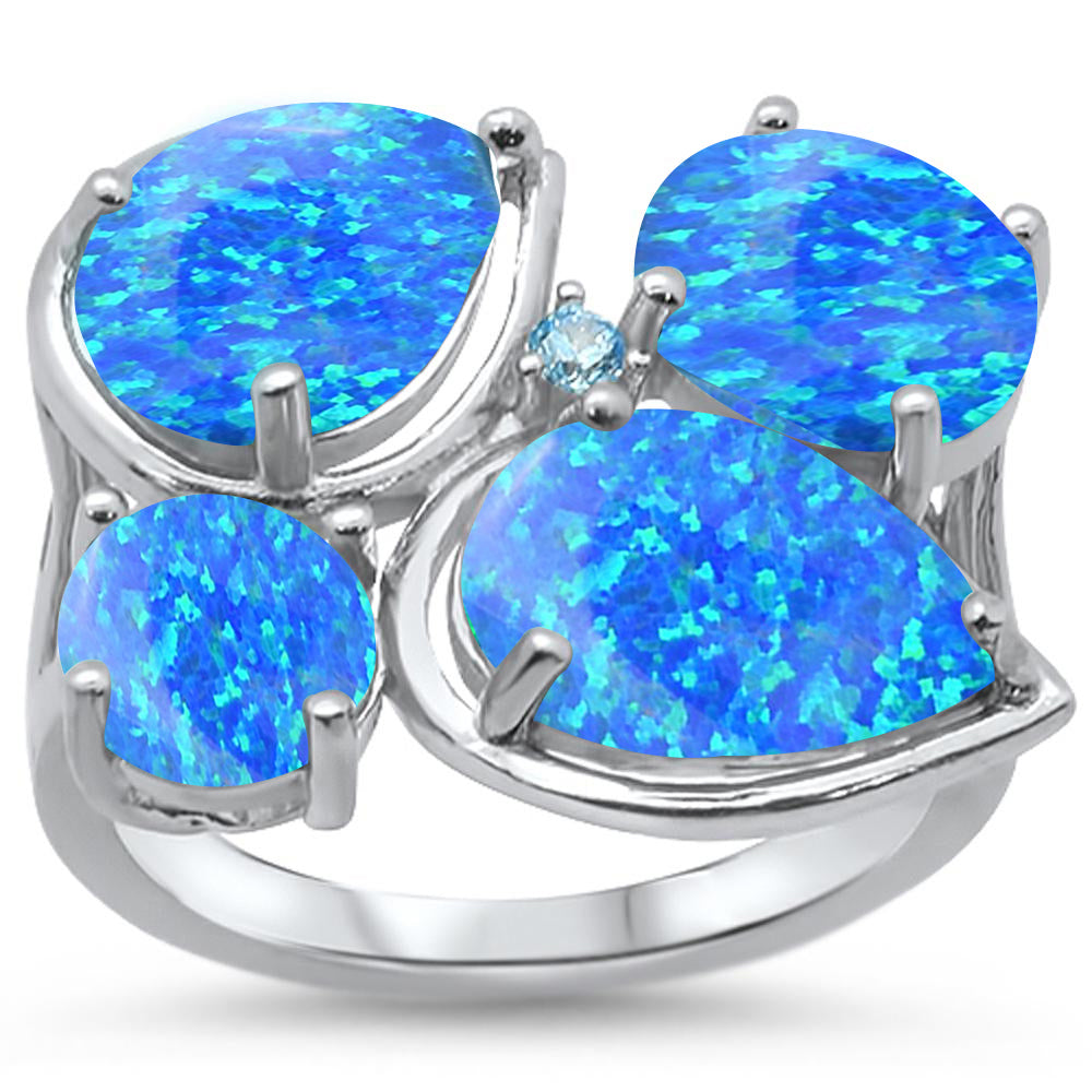 Blue Opal & Blue Topaz Cubic Zirconia .925 Sterling Silver Ring Sizes 6-8 ABC Rugs Kilims