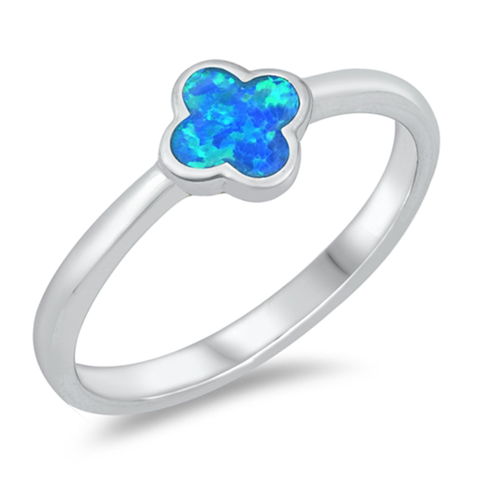 Blue Opal Clover Flower .925 Sterling Silver Ring Sizes 5-10 ABC Rugs Kilims