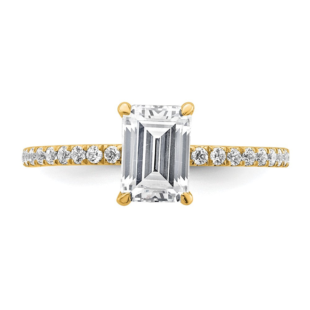 14k 1 3/8ct Cert Lab Grown Dia VS/SI+ G+ Emerald Comp Solitaire Eng Ring