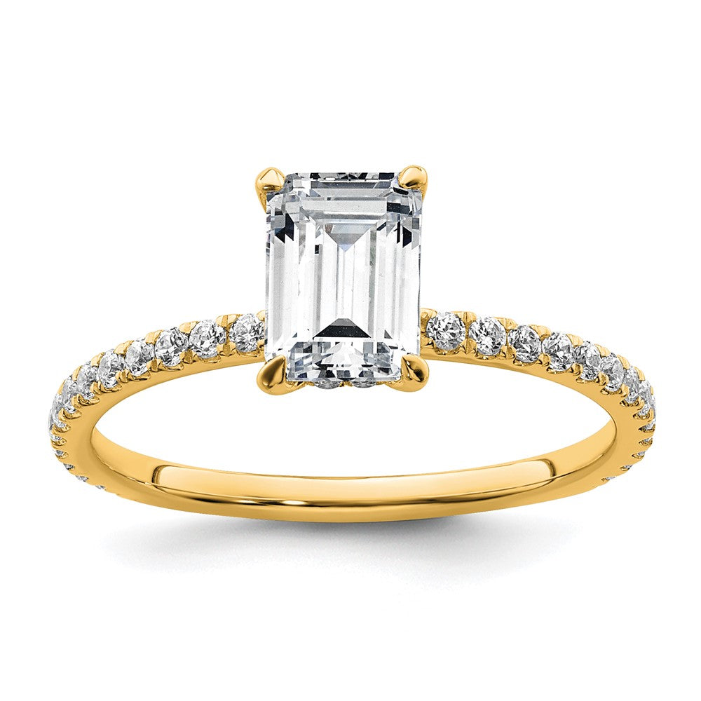 14k 1 3/8ct Cert Lab Grown Dia VS+ F+ Emerald Comp Solitaire Eng Ring