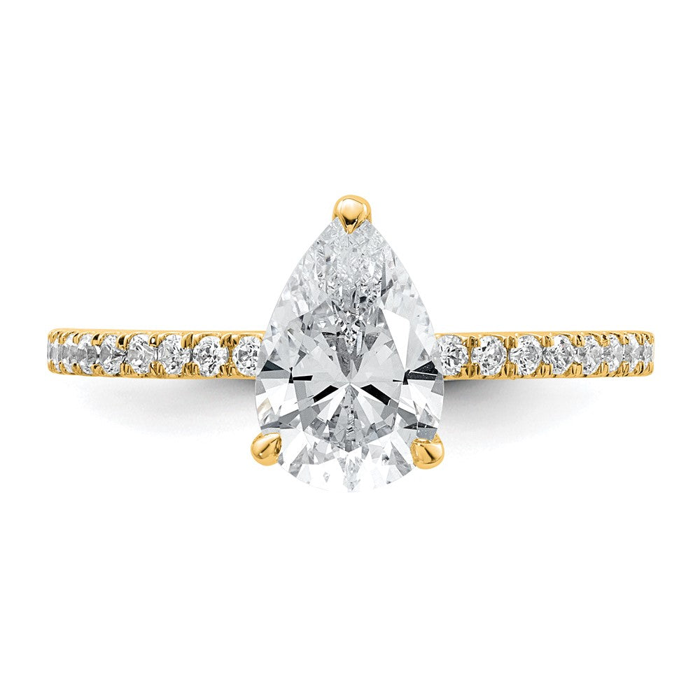 14k 1 3/8ct Cert Lab Grown Diamond VS+ F+ Pear Comp Solitaire Eng Ring