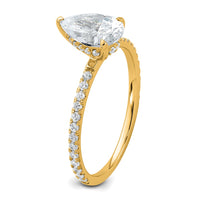 14k 1 3/8ct Cert Lab Grown Diamond VS+ F+ Pear Comp Solitaire Eng Ring
