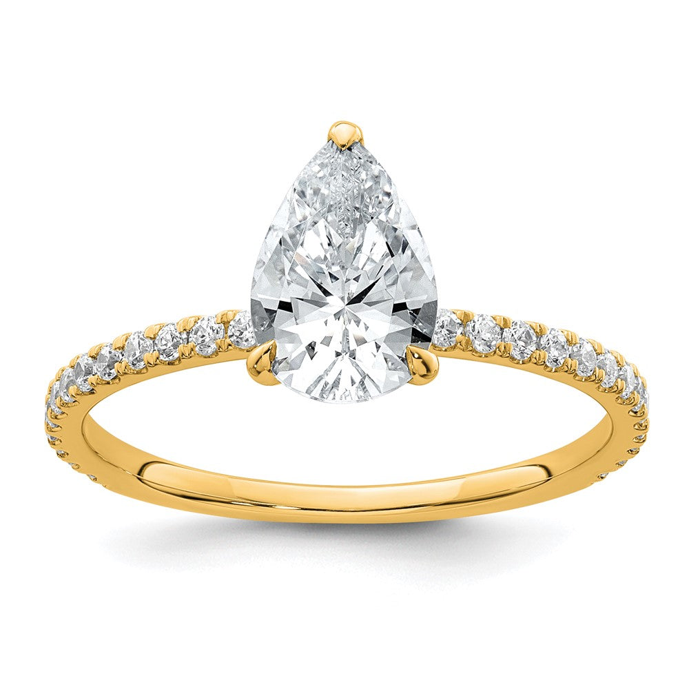 14k 1 3/8ct Cert Lab Grown Diamond VS+ F+ Pear Comp Solitaire Eng Ring