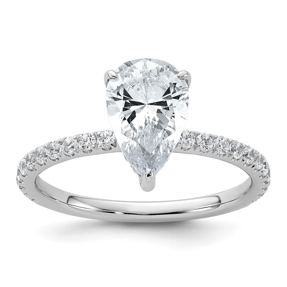 14kw 2ct Cert Lab Grown Diamond VS/SI+ G+ Pear Comp Solitaire Eng Ring